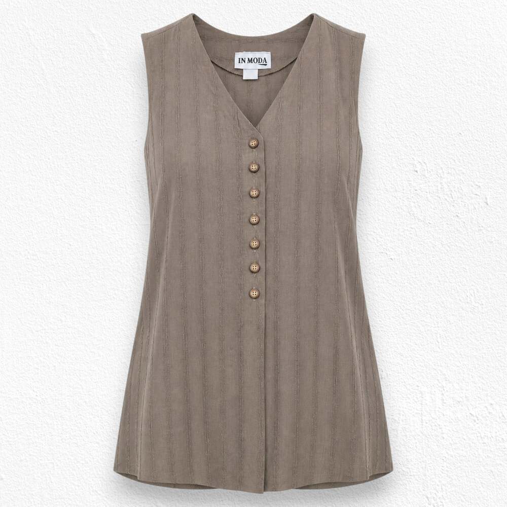 Vintage 90s Taupe Textured Button Front Vest Blouse Top Size Medium Made in USA